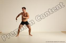 Underwear Fighting Man White Muscular Short Brown Dynamic poses Academic